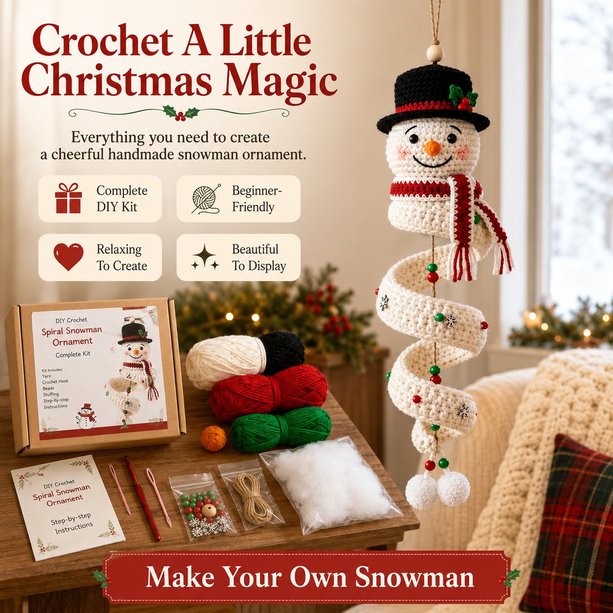 ⏰Last Day 50% OFF - 🎅Crochet Snowman Spiral Oranment DIY Kit