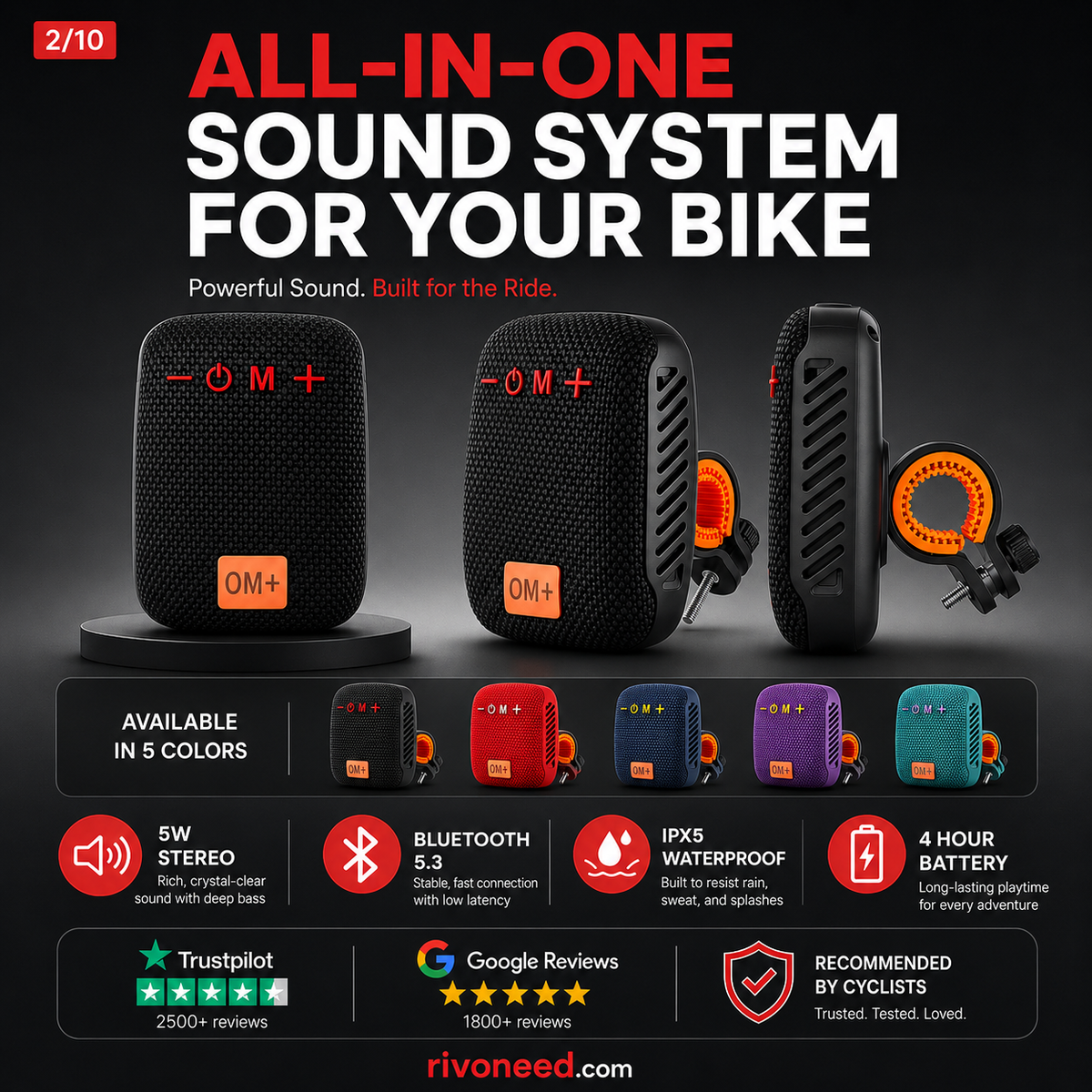 Waterproof Bicycle Bluetooth Speaker with Mounting Bracket