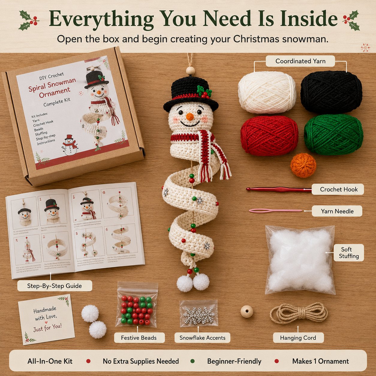 ⏰Last Day 50% OFF - 🎅Crochet Snowman Spiral Oranment DIY Kit