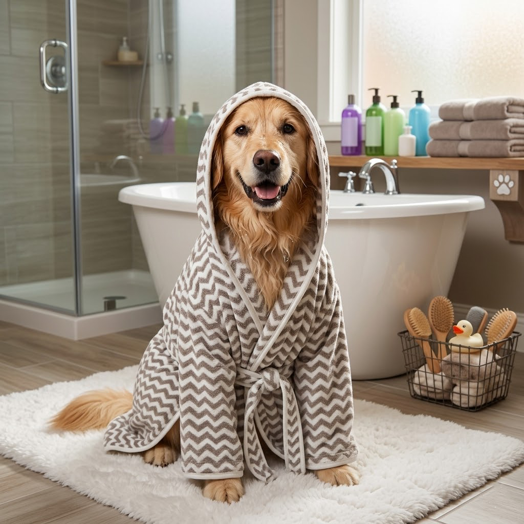 Premium Striped Hooded Pet Bathrobe