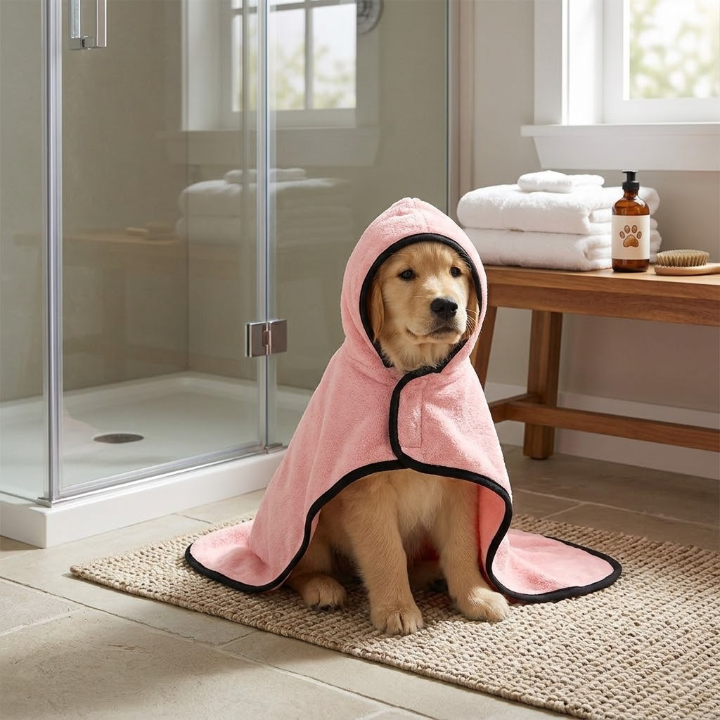Premium Striped Hooded Pet Bathrobe