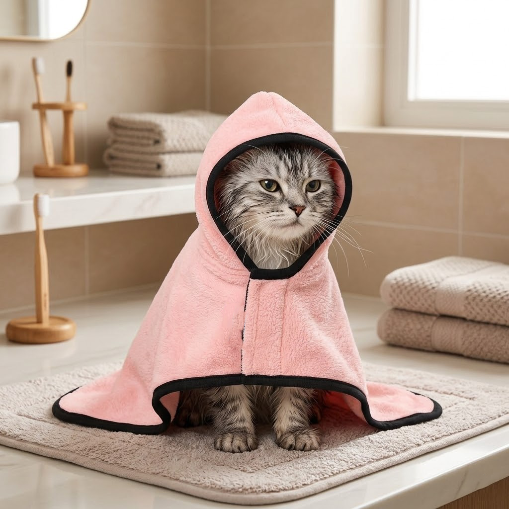 Premium Striped Hooded Pet Bathrobe